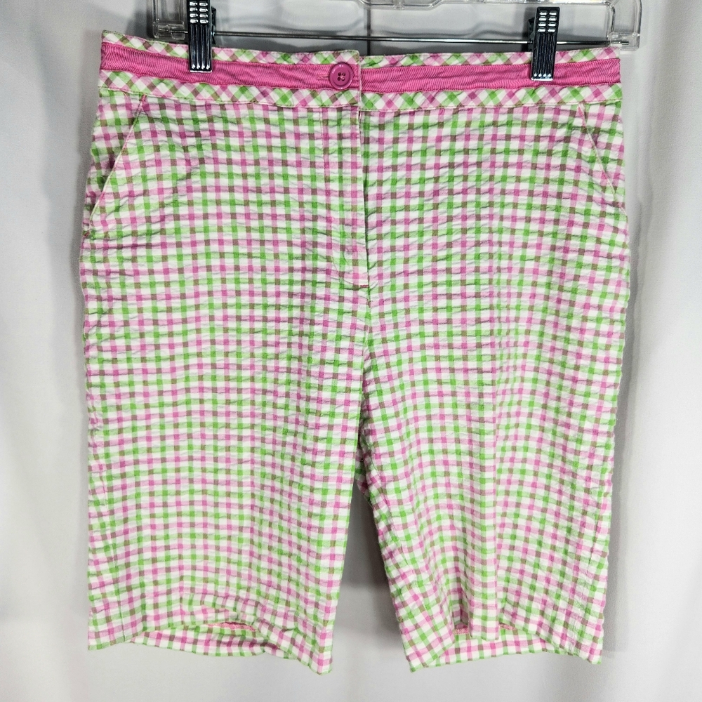EP PRO Pink Green White Check Seersucker Golf Shorts with Pockets Size 8